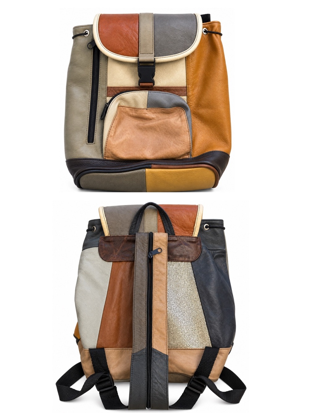 Genuine Leather Patchwork Colorblock Backpack Made in Mexico Boho Bag